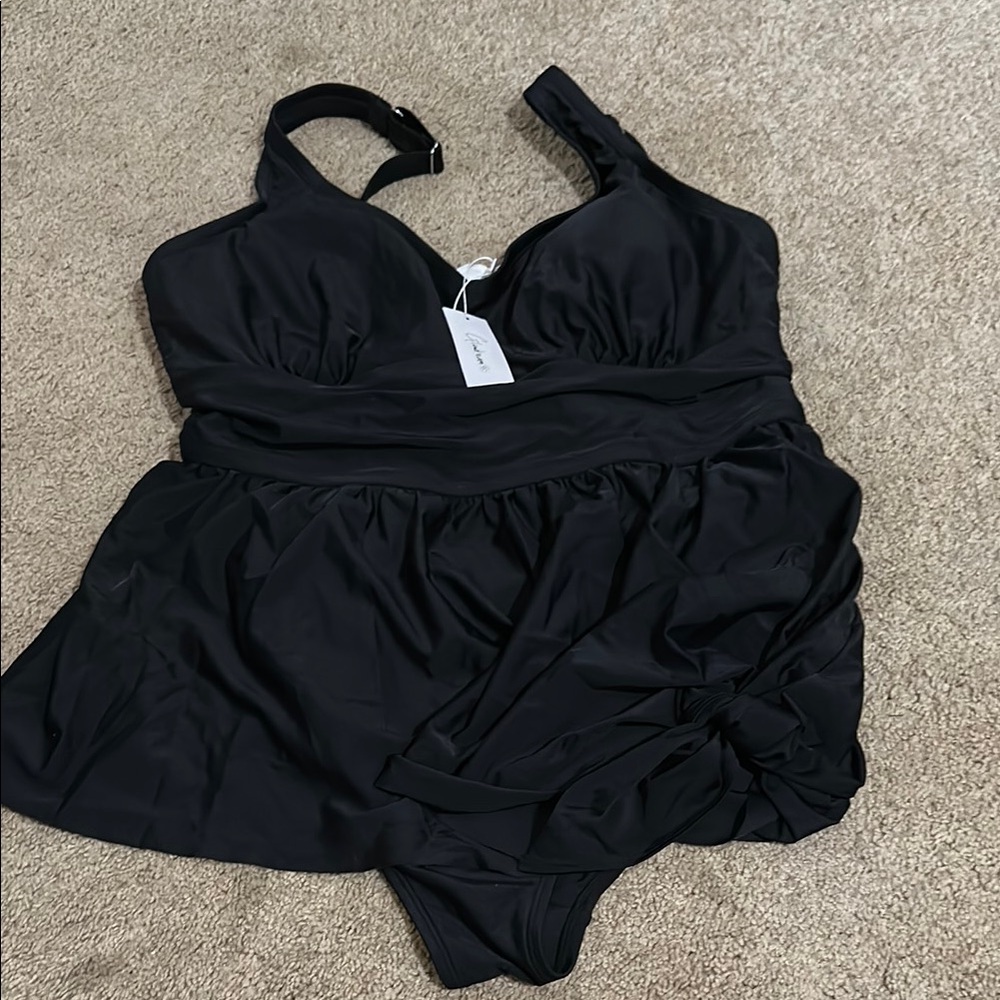 Glowbeam - Swim Dress  - 3X - Black - New